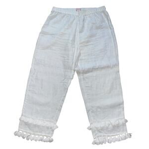 St. Tropez West Linen Pants Cropped Tassels
